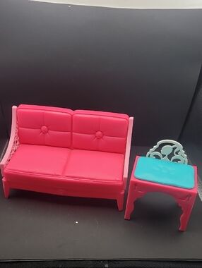 2013 Barbie Doll Dream House Pink Tufted Sofa And Vanity Stool Replacement Parts
